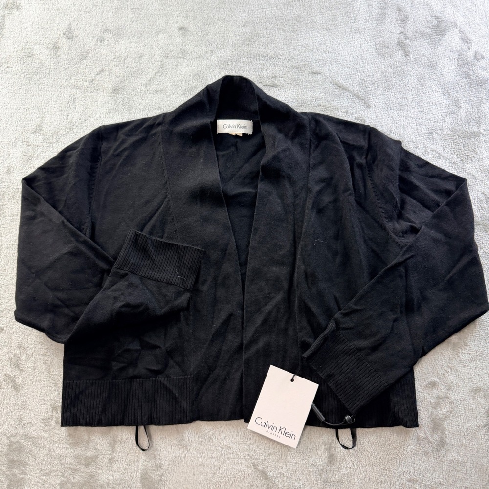 Calvin Klein Black Open Front Cropped Cardigan Sweater CD4RNY76 Women's Small